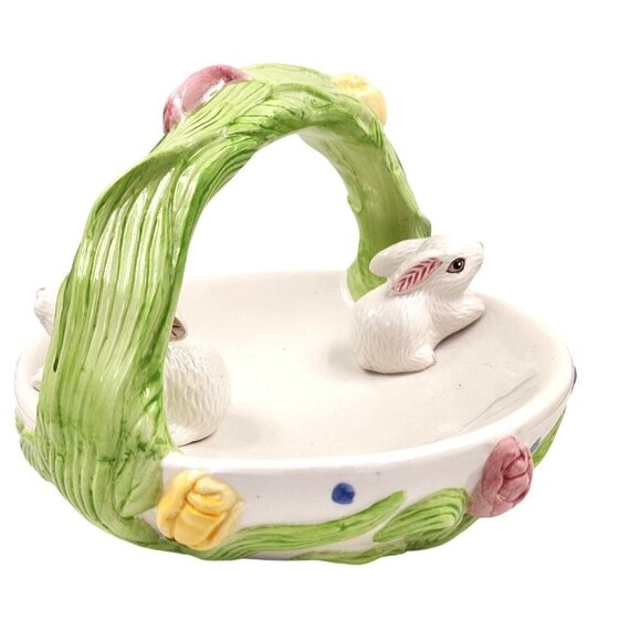 Vintage Easter Bunny  Basket Flower Garden Candy Dish Whimsical Spring Garden by - Picture 3 of 8